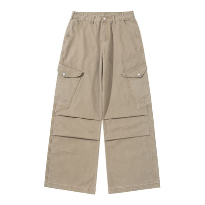 Women's Wide Cargo Pants made of Cotton Twill with High Waist and Patch Pockets EVA-US