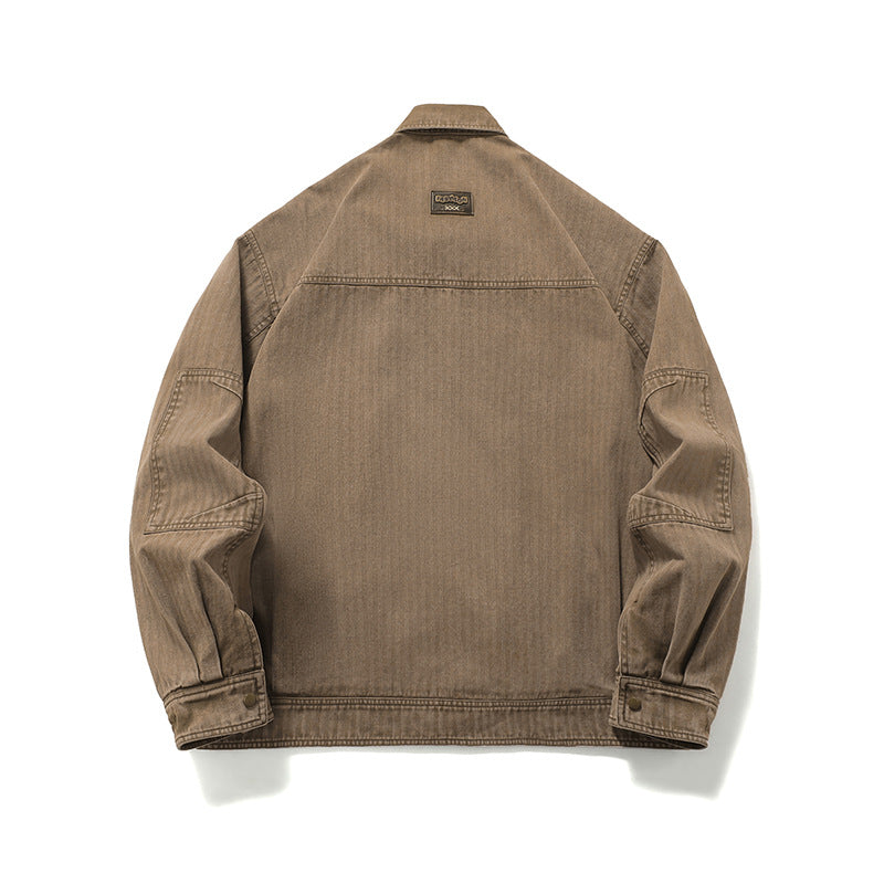 Men's robustly crafted worker chore jacket made of canvas with patch breast pockets EVA-US