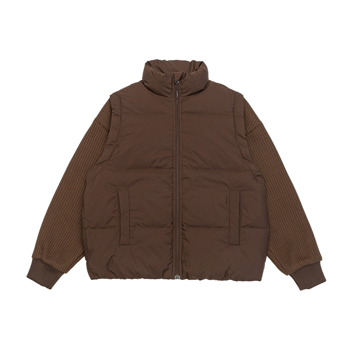 Men's Insulated Hybrid Quilted Jacket with Knitted Sleeves and High Standing Collar EVA-US