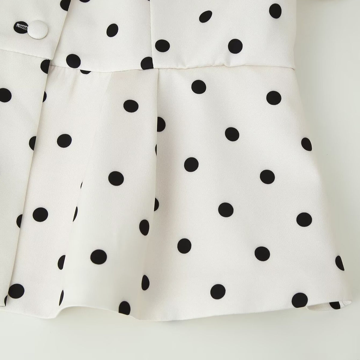 Women's Polka Dot Blouse with Stand Collar, Puff Sleeves, and Peplum Hem EVA-US