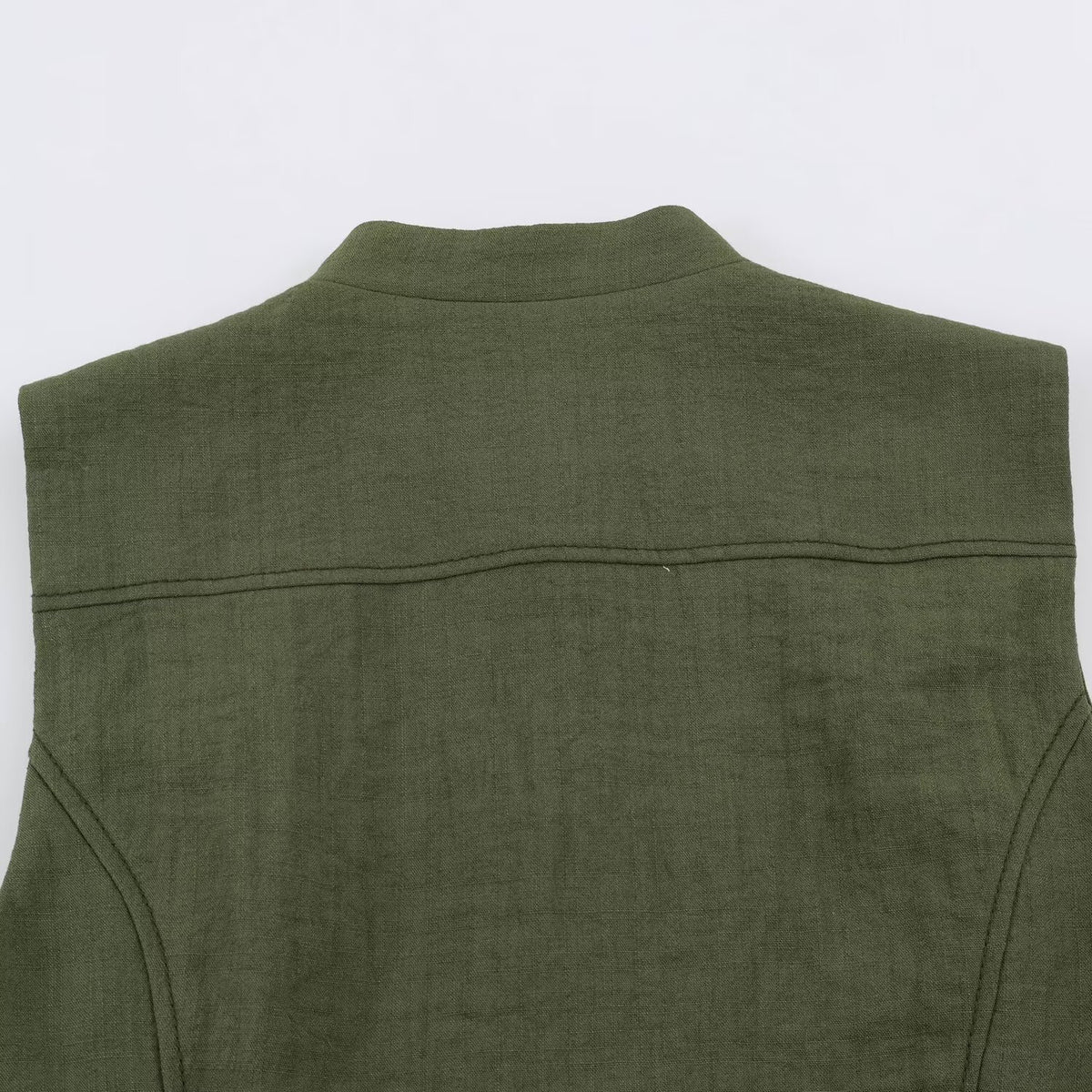 Women's Military-Inspired Tailored Vest with Stand-Up Collar and Decorative Button Placket EVA-US