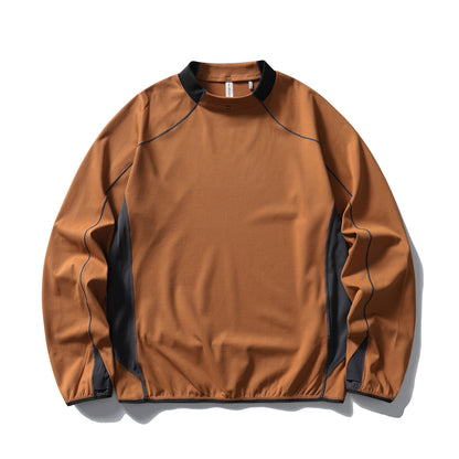 Unisex technical mock neck long sleeve with raglan seams, contrast inserts, and elastic hem EVA-US