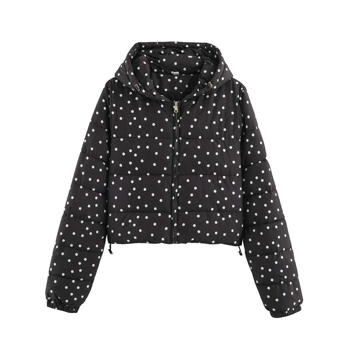 Women's Padded Cropped Hooded Jacket with Polka Dot Pattern EVA-US