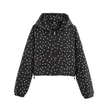 Women's Padded Cropped Hooded Jacket with Polka Dot Pattern EVA-US