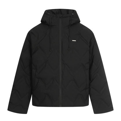 Women's short padded hooded jacket with reflective chevron quilting EVA-US