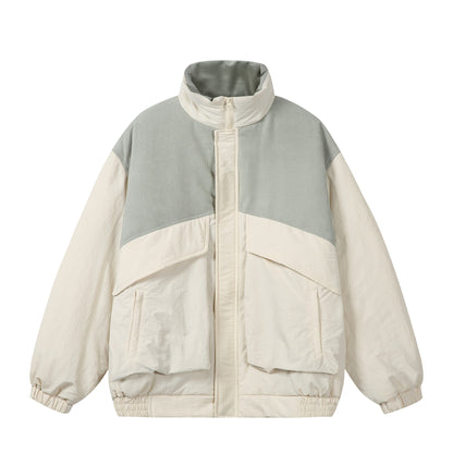 Unisex Boxy Puffer Jacket with high stand-up collar, cord shoulder yoke and large flap pockets EVA-US
