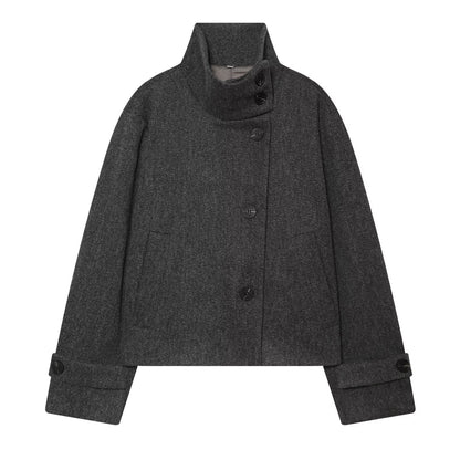 Women's Short Cape Jacket made of Wool Blend with High Roll Neck and Cuff Detail EVA-US