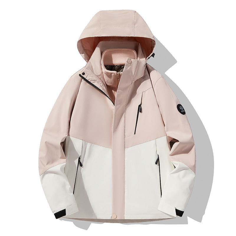 Men's three-layer breathable softshell trekking jacket with integrated fleece collar and adjustable hood EVA-US
