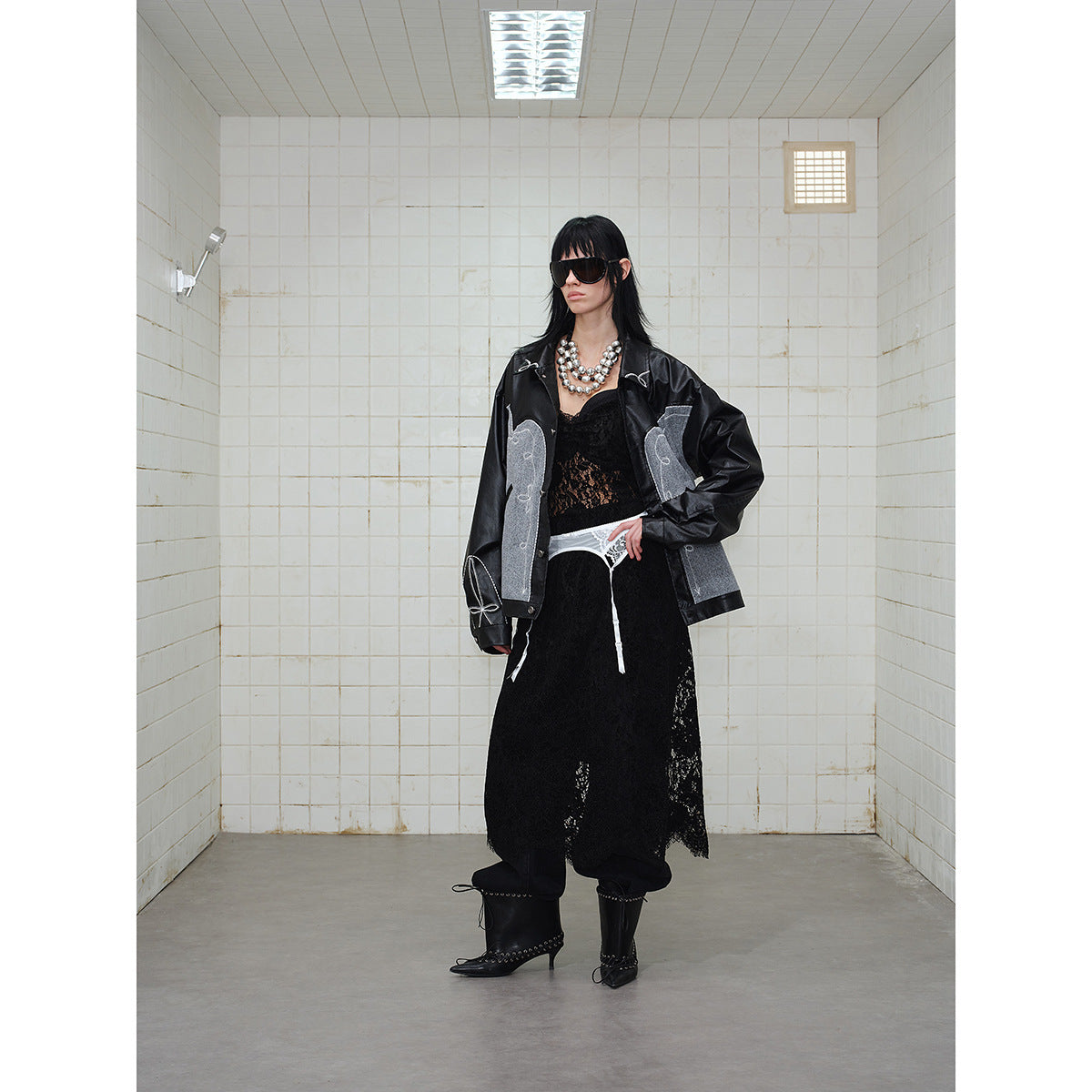 Unisex Boxy Blouson made of faux leather and wool blend with Western embroidery EVA-US