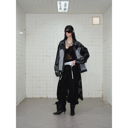 Unisex Boxy Blouson made of faux leather and wool blend with Western embroidery EVA-US