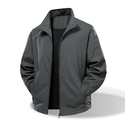 Men's Lightweight Windbreaker Outdoor Jacket with Stand Collar, Two-way Zipper and Concealed Pockets EVA-US