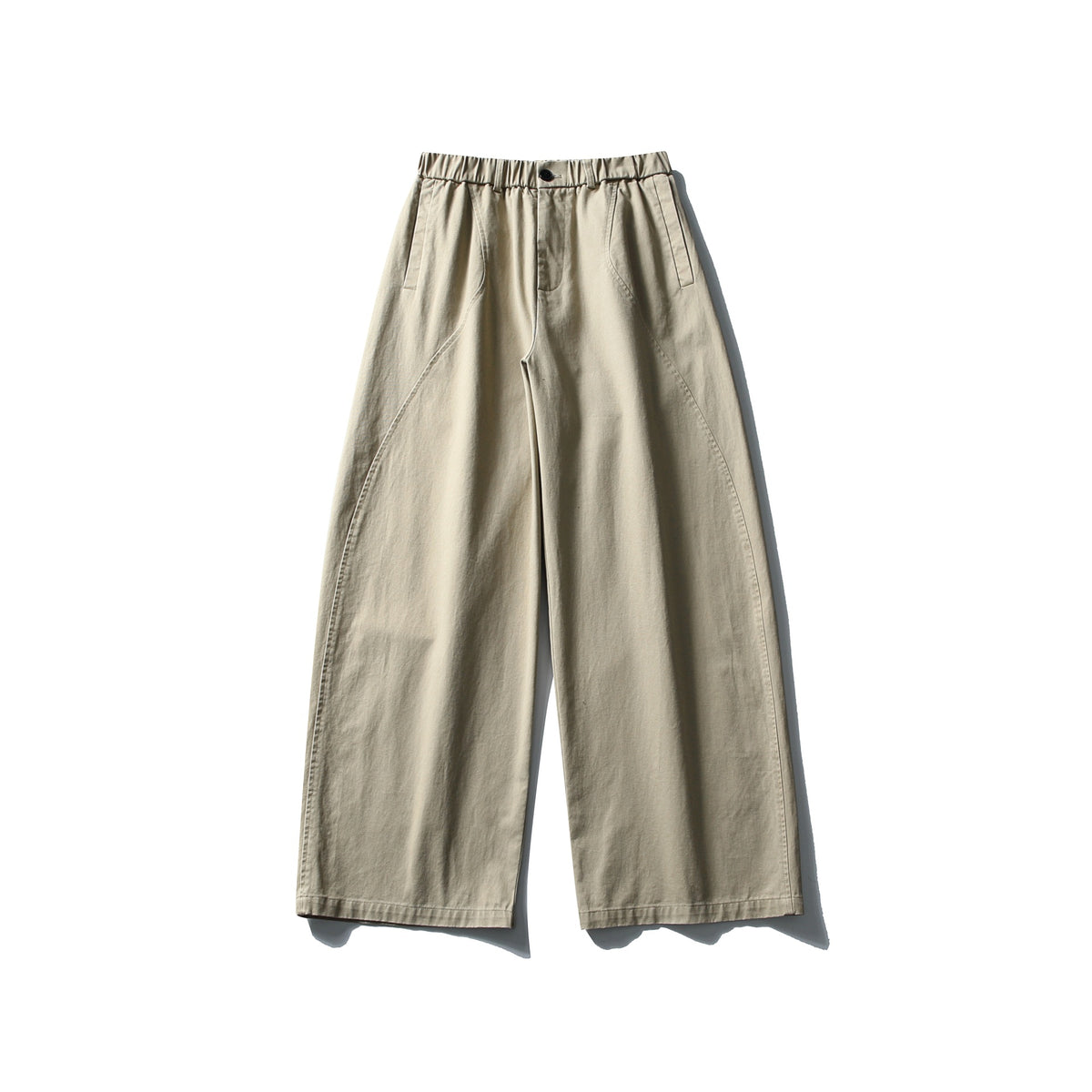 Women's Wide Cropped Pants with Elastic Waistband and Decorative Seam Passe EVA-US