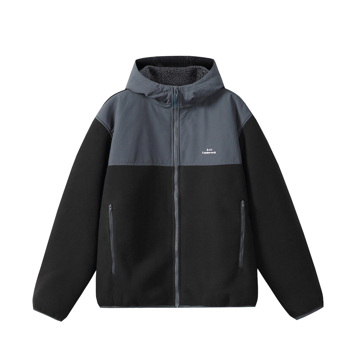 Unisex fleece hoodie jacket with teddy lining, full zip, and side zip pockets EVA-US