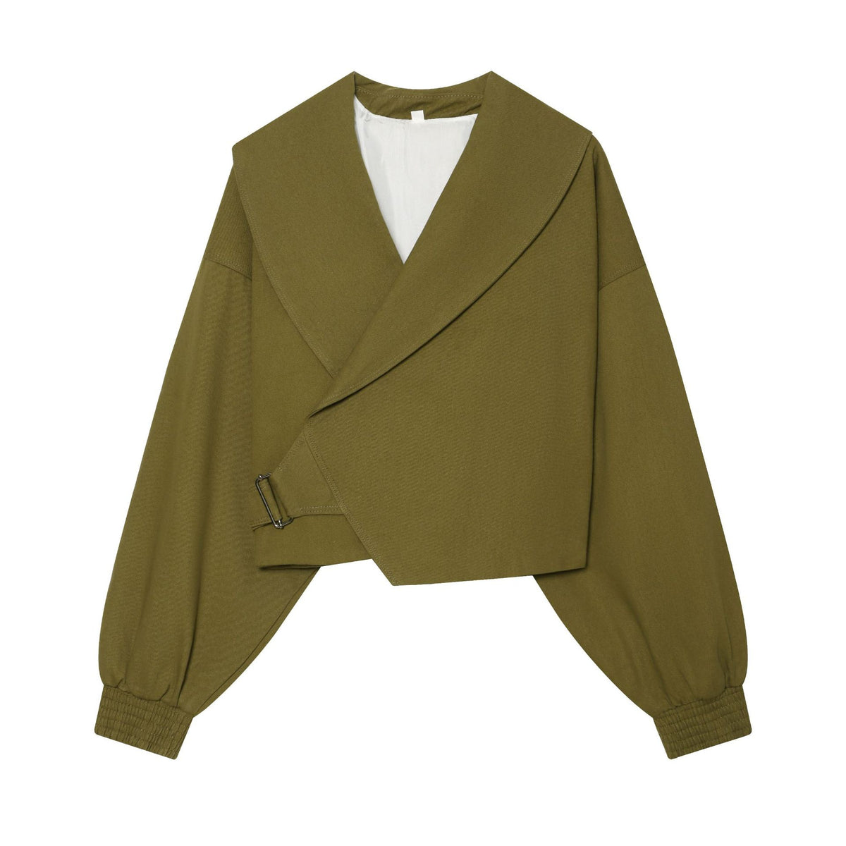 Women's short jacket with wide sailor collar, balloon sleeves, and asymmetrical buckle closure EVA-US