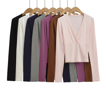 Women's wrap shirt with V-neck and fitted dividing seam EVA-US