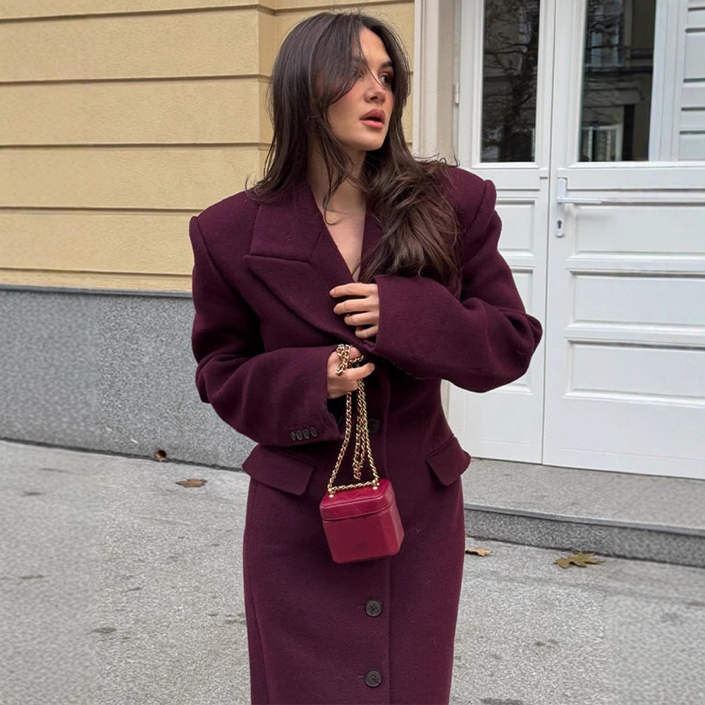 Women's Maxi Length Wool Blend Coat in Tailored Cut with Continuous Button Placket EVA-US