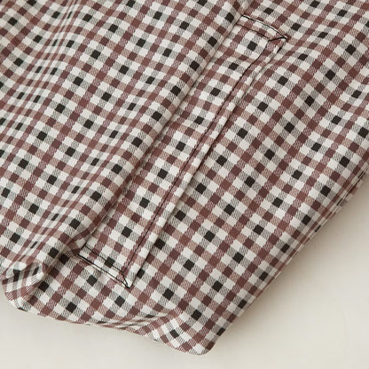 Women's Checked Cropped Field Jacket with Drawstring Hem, Stand-Up Collar and Boxy Silhouette EVA-US