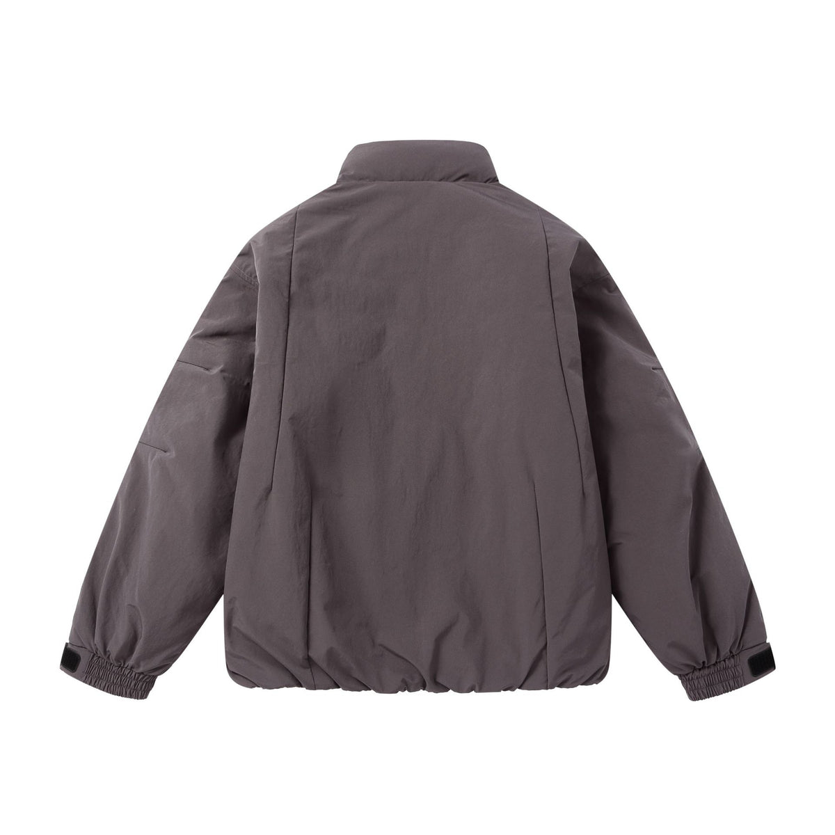 Men's short puffer jacket with protective stand-up collar, concealed zipper, and elastic hem EVA-US
