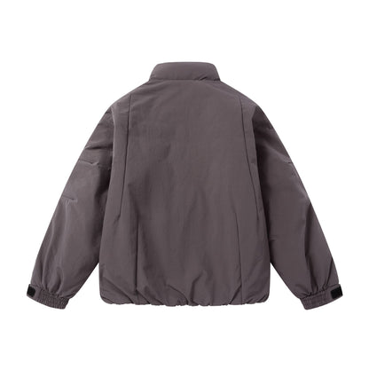 Men's short puffer jacket with protective stand-up collar, concealed zipper, and elastic hem EVA-US