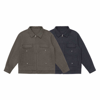 Men's Wool Blend Shacket with Zipper, Flap Pockets and Boxy Silhouette EVA-US