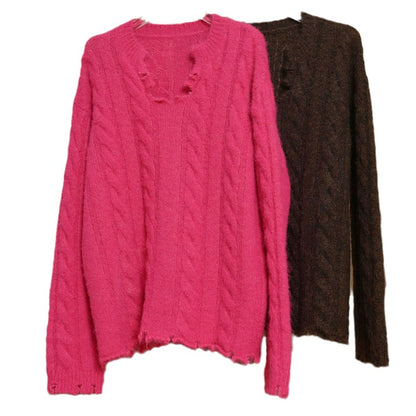 Women's Oversized Mohair-Optic Sweater with Fluffy Texture and Relaxed Silhouette EVA-US