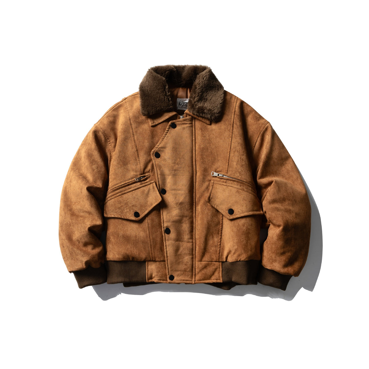 Men's Quilted Flight Jacket with Faux Fur Collar, Velvet-Suede Look and Utility Pockets EVA-US
