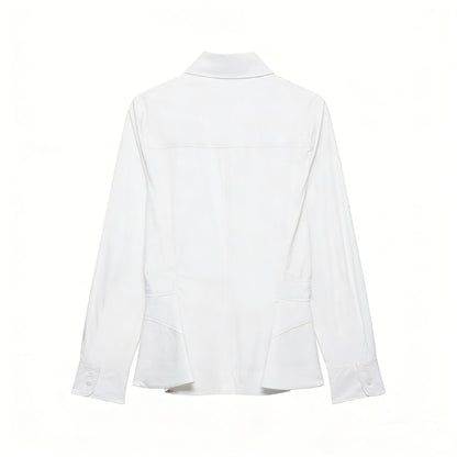 Women's Tailored Blouse Jacket with Peplum and Concealed Button Placket EVA-US