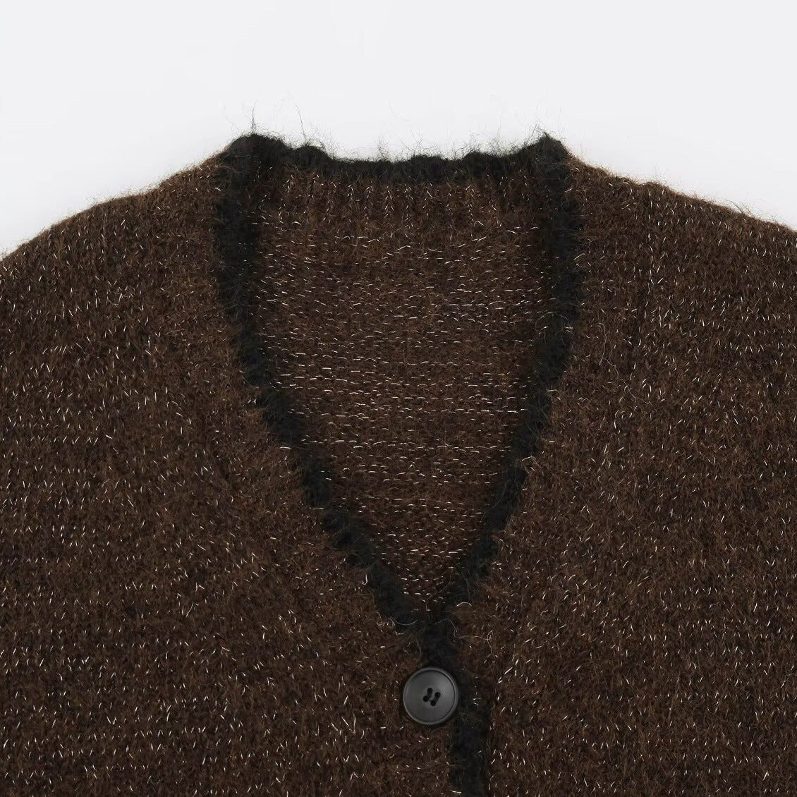 Women's Oversize Knit Cardigan with V-Neck, Button Placket and Contrasting Decorative Edges EVA-US