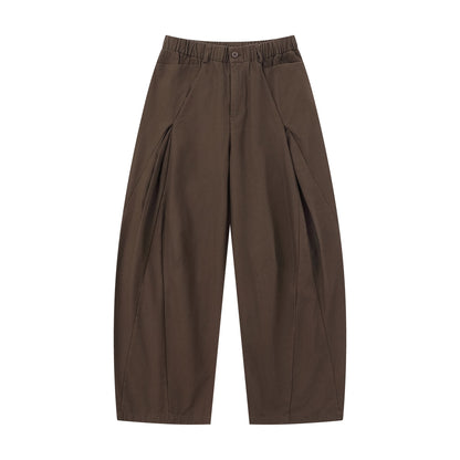 Women Wide Culotte Pants with Decorative Pleats and Elastic Waistband EVA-US