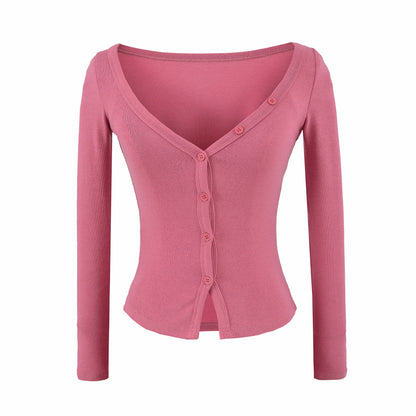 Ladies two-piece knit set with integrated high neck vest and asymmetric button cardigan EVA-US