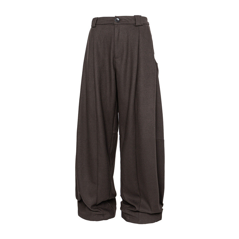 Women's Wide Pleated Palazzo Style Trousers with High Waist and Turned-Up Waistband EVA-US