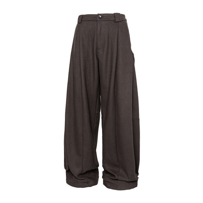 Women's Wide Pleated Palazzo Style Trousers with High Waist and Turned-Up Waistband EVA-US