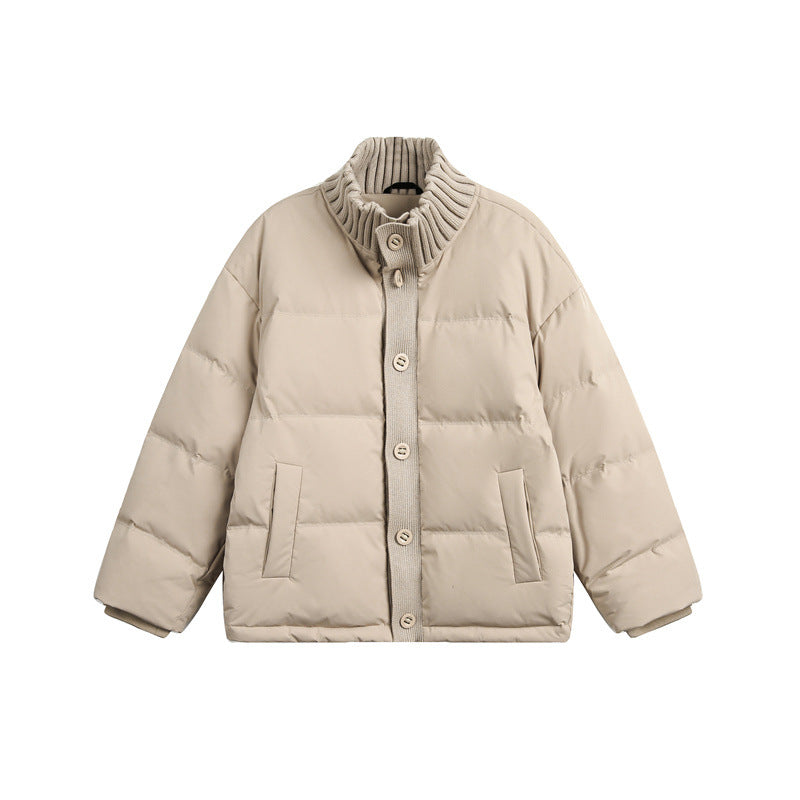 Unisex Short Quilted Oversized Padded Jacket with Ribbed Collar and Snap Closure EVA-US