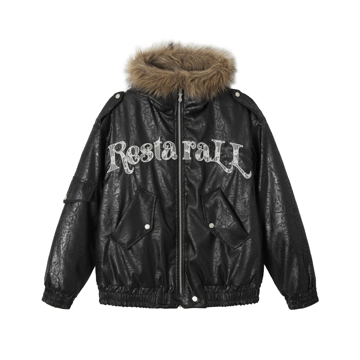 Men's Padded Oversized Bomber with Faux Fur Collar and Utility Pockets EVA-US