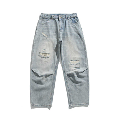 Men's Casual Straight-Leg Jeans with Destroyed Details and Mid-Rise EVA-US