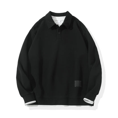 Unisex Oversize Polo Shirt Sweatshirt with Half Button Placket and Layering Effect EVA-US