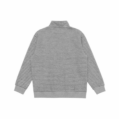 Men's fine knit half-zip sweater with stand-up collar and fine stripes EVA-US