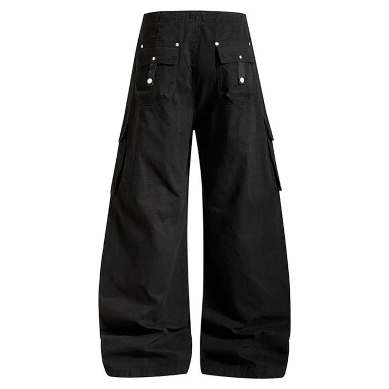 Women's wide high-waist cargo pants with drawstring waistband and large flap pockets EVA-US