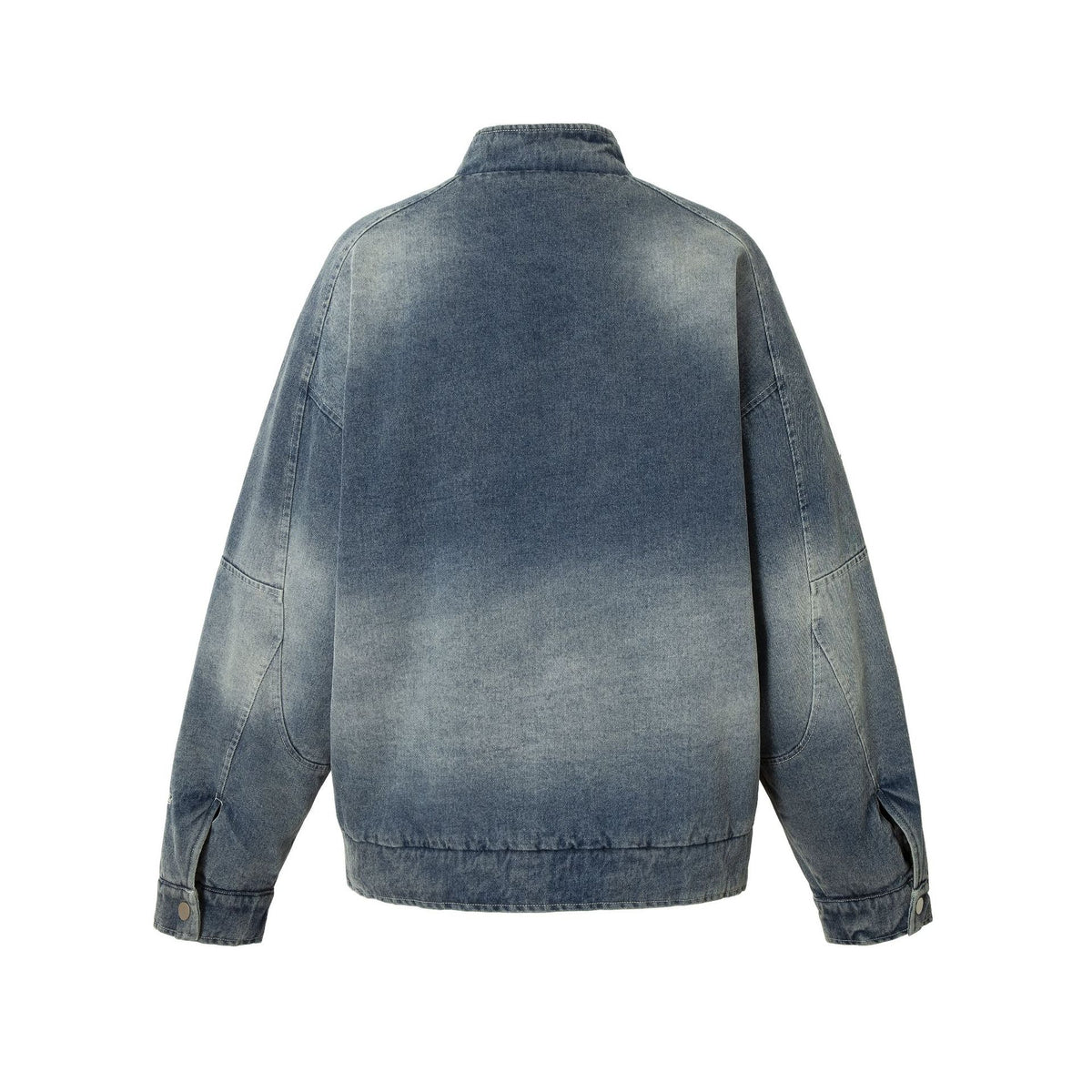 Men's jeans bomber jacket with vintage wash, patch detail and stand-up collar EVA-US