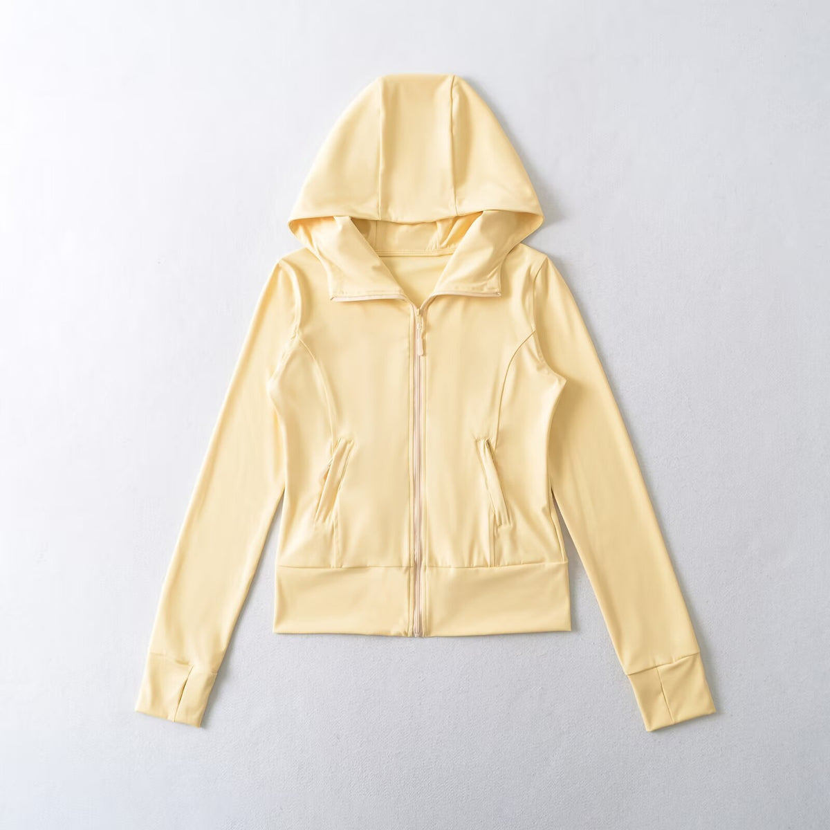 Women's Hooded Sports Jacket with Full Zip, Tailored Fit, and Integrated Zipper Pockets EVA-US