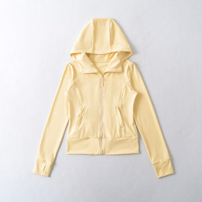 Women's Hooded Sports Jacket with Full Zip, Tailored Fit, and Integrated Zipper Pockets EVA-US