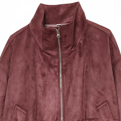 Ladies short jacket in bomber style made of suede look with high standing collar and kangaroo pockets EVA-US