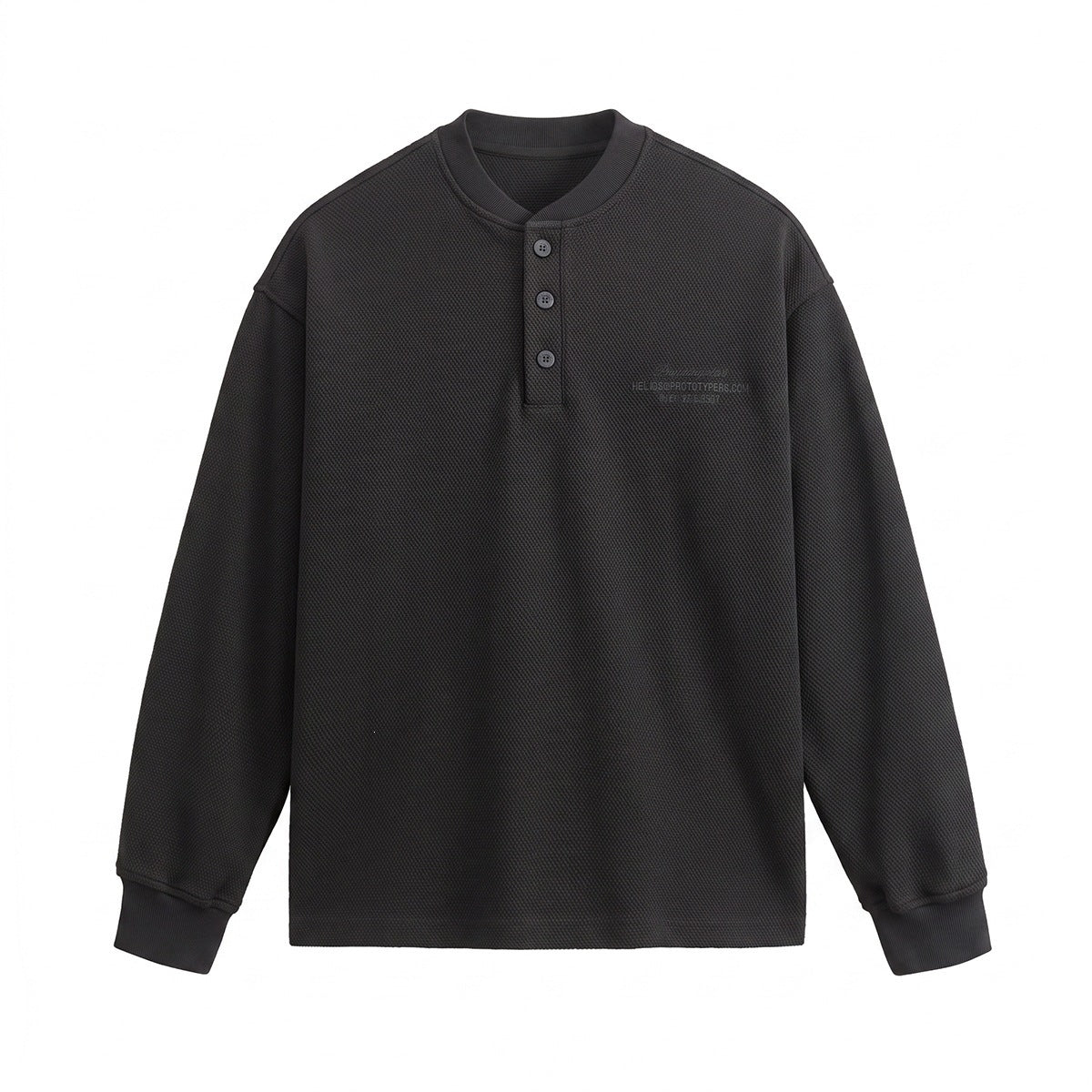 Unisex Loose fitting Henley sweatshirt with waffle texture and ribbed cuffs EVA-US