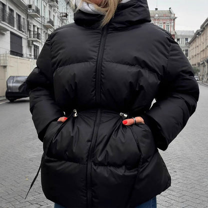 Women's Padded Fitted Quilted Jacket with Drawstring & High Standing Collar EVA-US