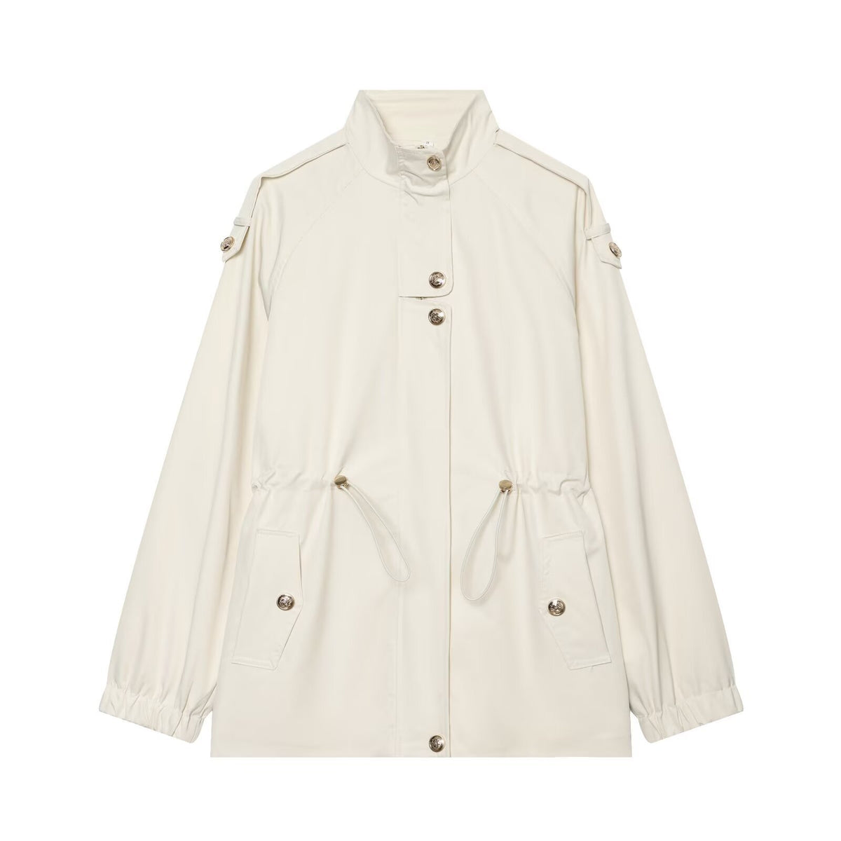 Women's lightweight parka with stand-up collar, drawstring waist, and shoulder patches EVA-US