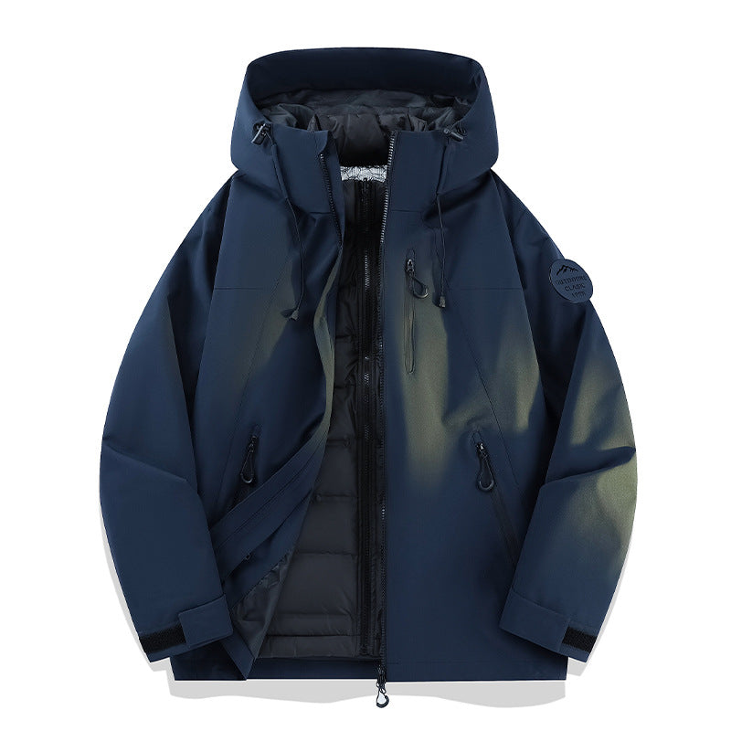 Women Lightweight Waterproof Hooded Jacket with Teddy Charm and Concealed Zipper Pockets EVA-US