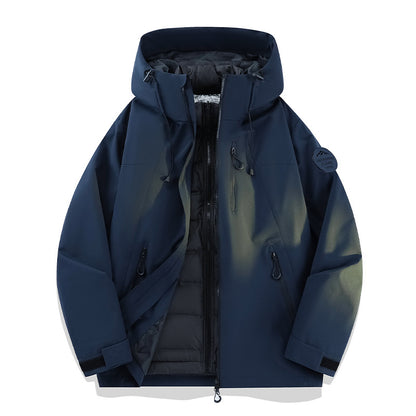 Women Lightweight Waterproof Hooded Jacket with Teddy Charm and Concealed Zipper Pockets EVA-US