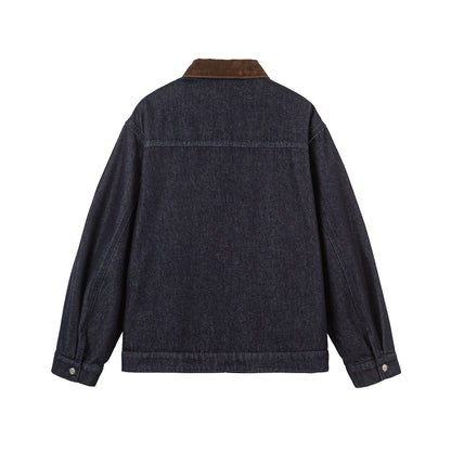 Unisex Boxy Denim Jacket with Velour Collar and Distinctive Carabiner Closures EVA-US