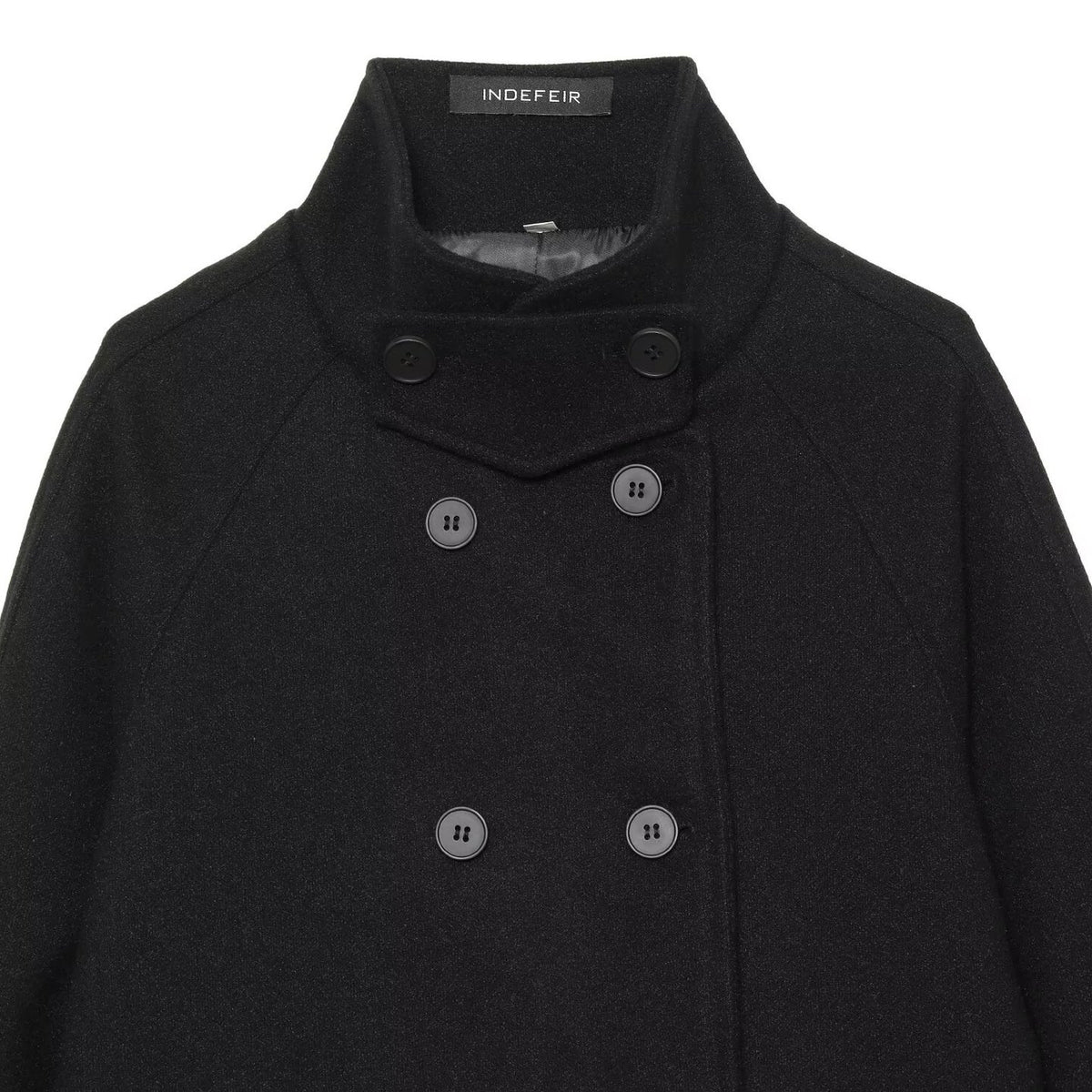 Women's Short Double-Breasted Wool Blend Cape Coat with High Stand Collar EVA-US