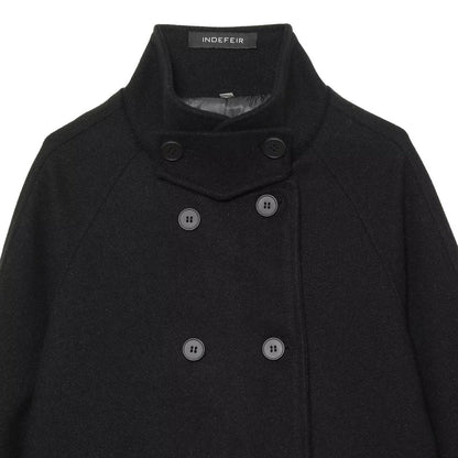 Women's Short Double-Breasted Wool Blend Cape Coat with High Stand Collar EVA-US